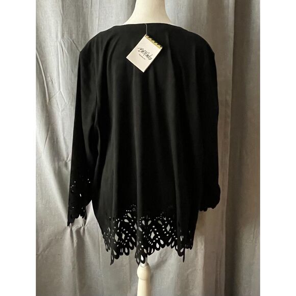 Bob Mackie Wearable Art Black Laser Cut Open Jacket 2X Plus Size - Picture 3 of 15